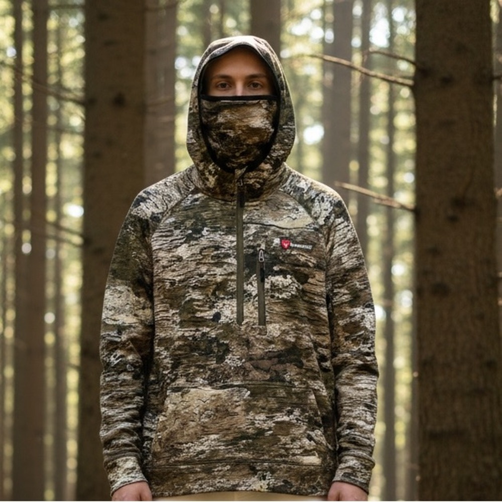 Huntworth Heat Boost Camo Hoodie w/face mask, XL Graphene Hunting Pullover
